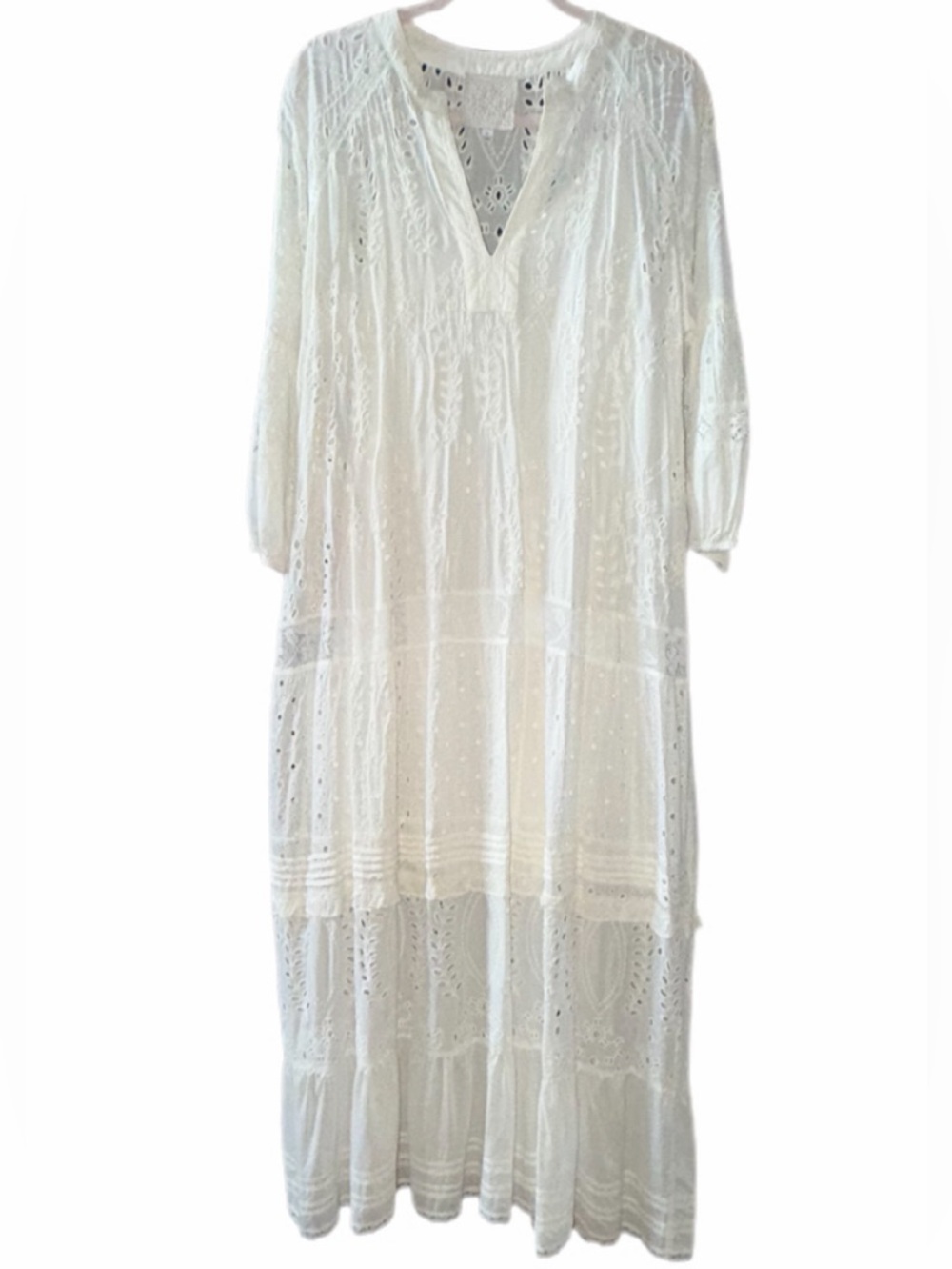 Johnny Was "Jade" White Sleeve Rayon Maxi Dress w white fitted slip-flawless xl - Picture 2 of 15